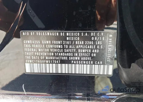 2015 Volkswagen Golf Sportwagen Tsi S 4-Door из США, поврежденный, VIN 3VWC17AU0FM517547